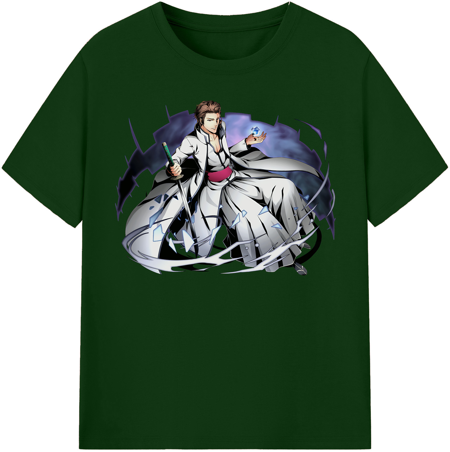 （画像用） ブリーチ 藍染 惣右介（あいぜん そうすけ） BLEACH Aizen Sousuke 綿100％半袖Tシャツ（フロントプリント）